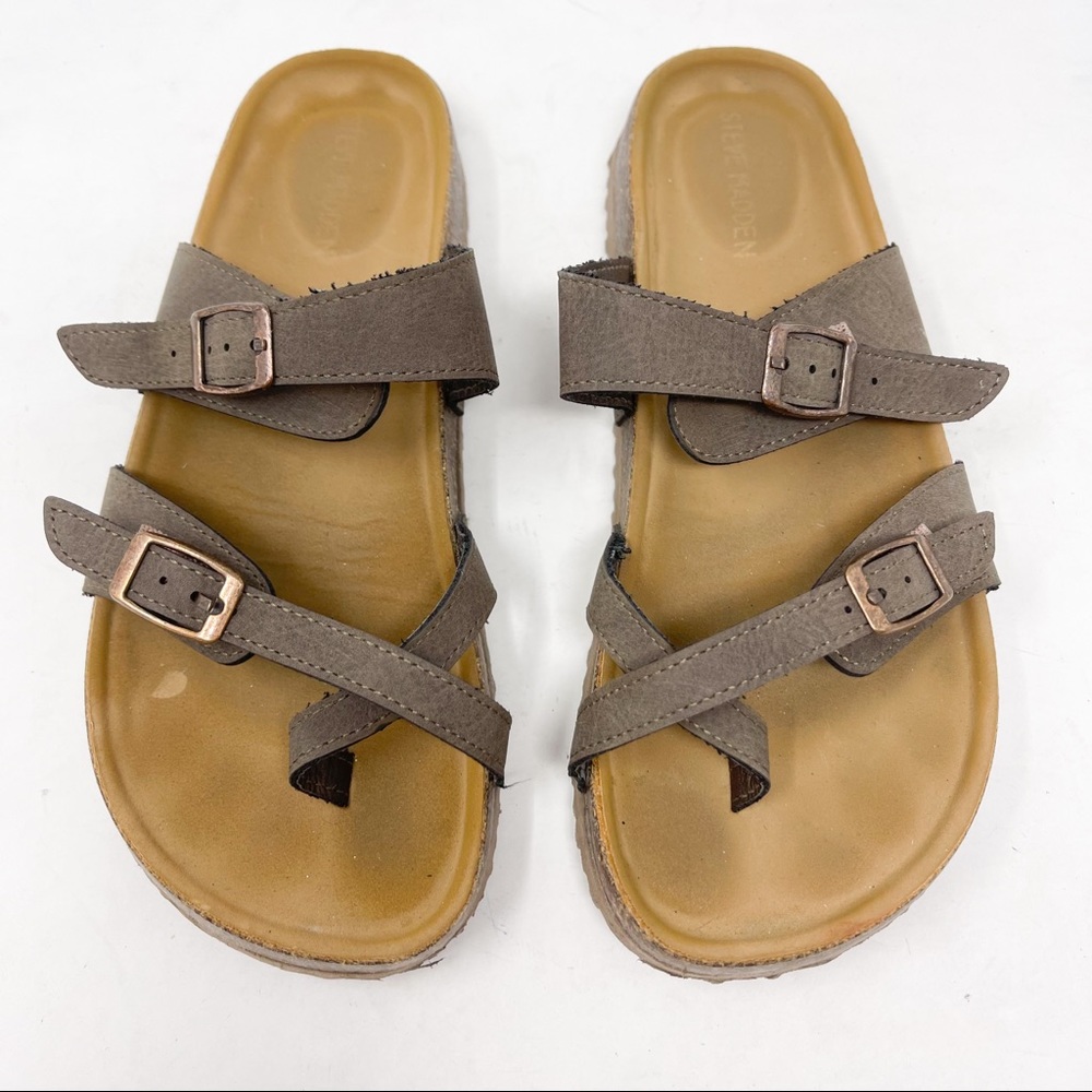 Steve Madden Beached Tan Strappy Buckle Sandal Slide